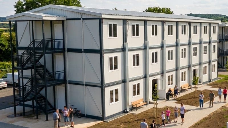 Zweigeschossige Wohnmodule mit Außentreppe